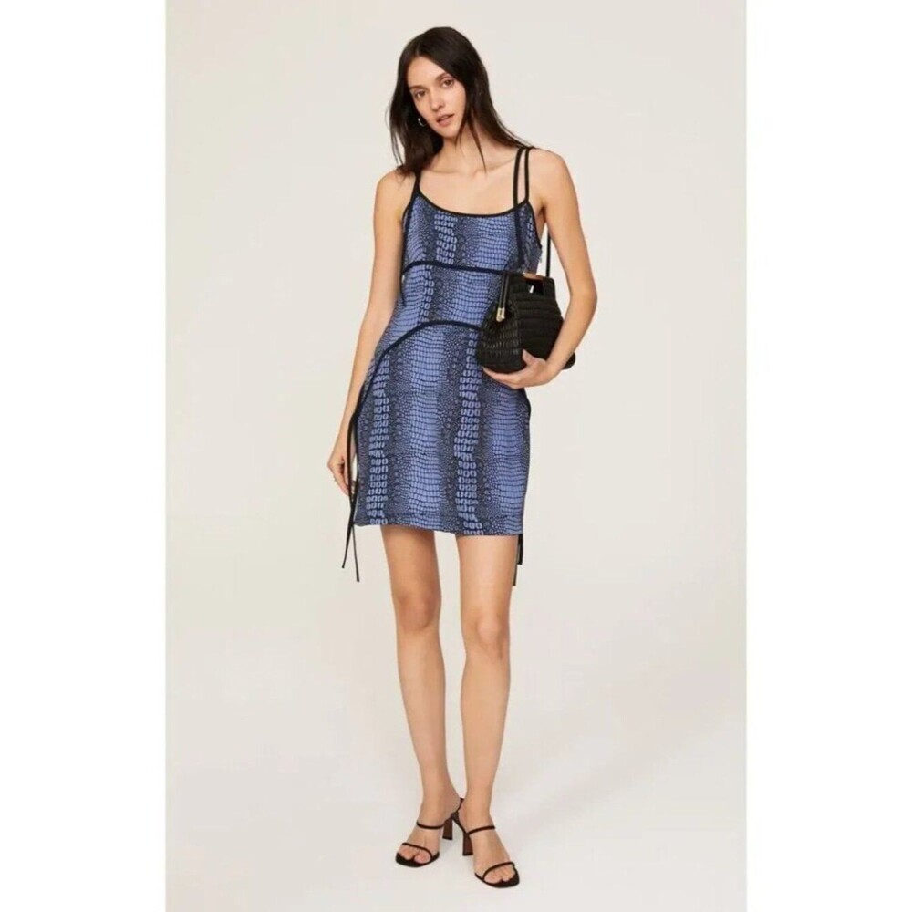 Saunders Mini Corset Dress Blue python print crepe Sundress summer luxe slip 8
